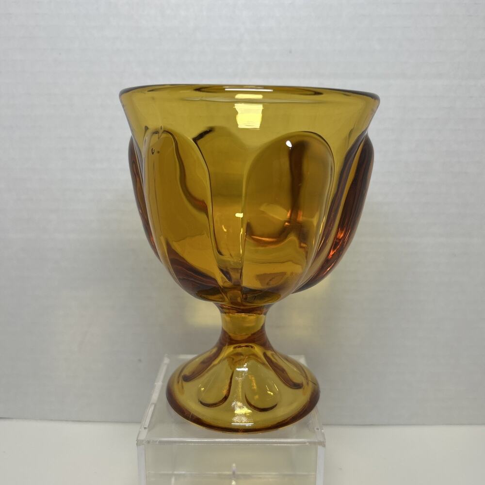 Vtg Viking Glass Amber Epic 6-Petal Compote Candy Jar Dish Trifle Bowl 5.5"